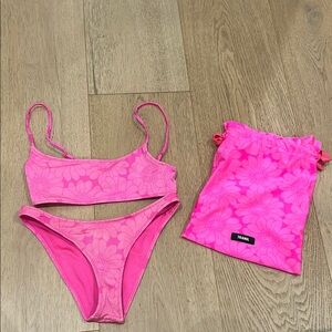 Triangl Pink Floral Drawstring Bag With Swimsuit
